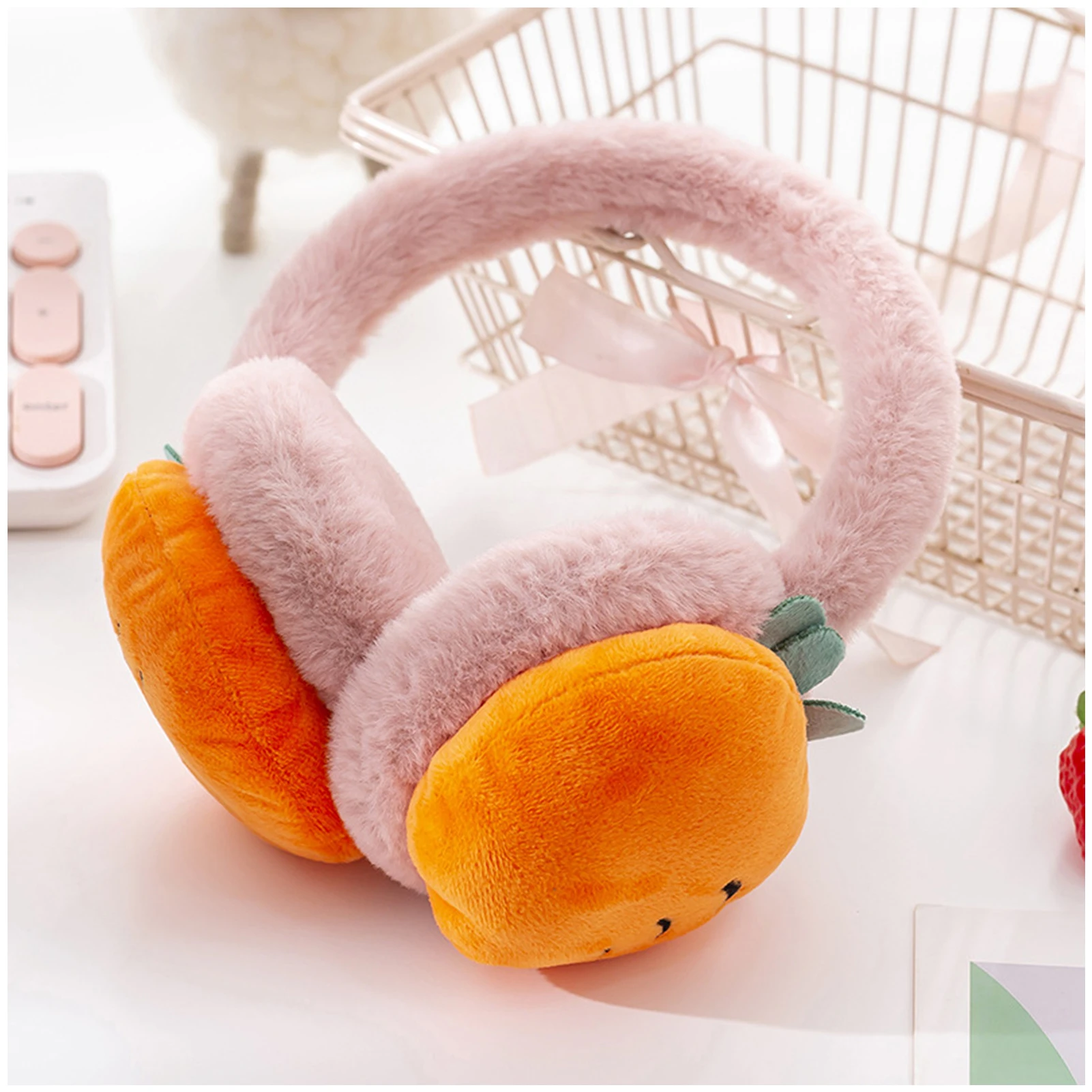 

Winter Warm Adjustable Earmuffs Carrot Headband Furry Ear Warmer for Friends Family Lovers Presents