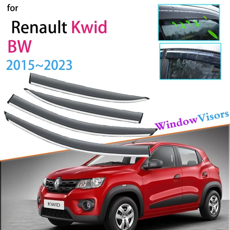 

4x Windows Visors for Renault Kwid BW 2015~2023 2022 IKCO K112 Deflector Awning Sun Rain Winshield Shades Guard Car Accessories
