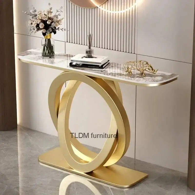 Consolle per computer tablet di lusso, tavolo da ingresso italiano semicircolare in ferro, estremità del corridoio creativo per mobili per la casa