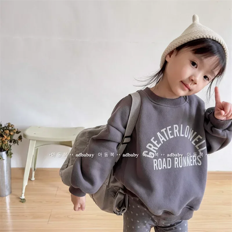 

Children Clothing 2023 Autumn Winter New Fashionable Children Korean Style Fleecy Hoodie Girls and Boys Casual Simple Clothes