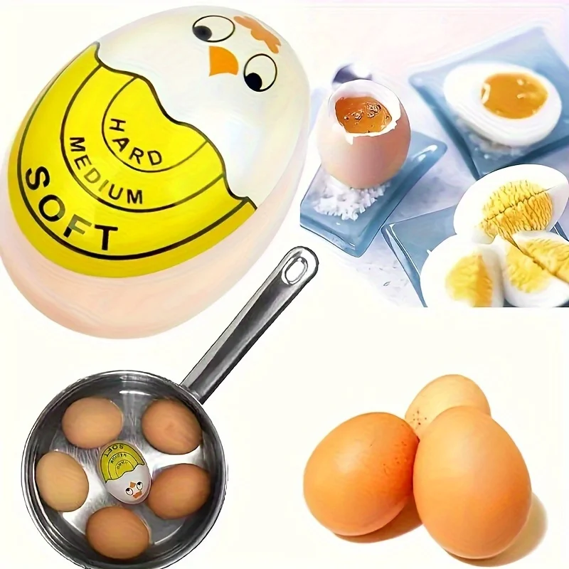 1 Color Changing Timer, Hard/Medium Soft/Soft Doneness Indication with Cute Cartoon Face, Kitchen Tools, Suitable Boiling Eggs