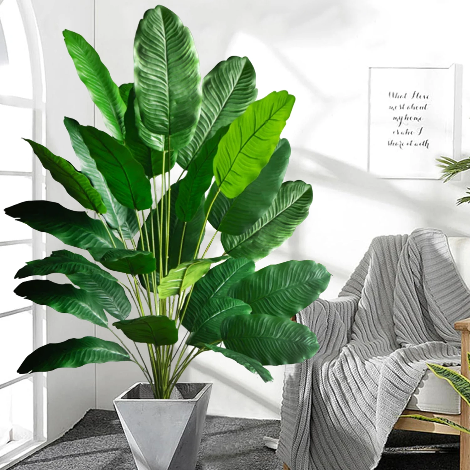 Künstliche tropische Palme, gefälschte Bananenpflanze, Blätter, fühlt sich echt an, Strelitzia-Kunststoffpflanze für den Hausgarten – Detail 17