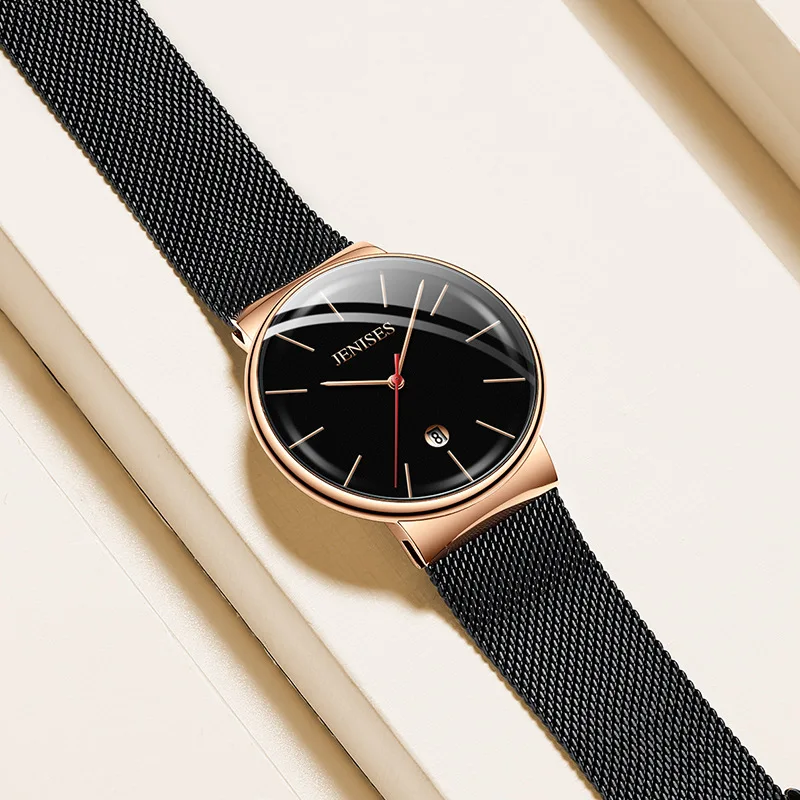 

Luxury Men's Watches Stainless Steel Mesh Band Fashion Waterproof Quartz Watch For Man Calendar Male Clock Simple Reloj Hombre