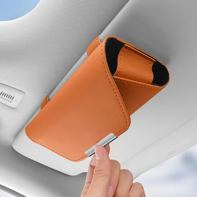 1Pc 범용 자동차 선글라스 홀더(바이저용), 가죽 안경 케이스, 안전한 고정을 위한 금속 클립, 안경 보관함, 인테리어 가젯