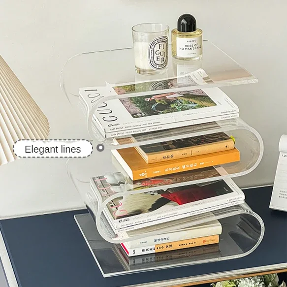 Nordic Transparent Book Shelf Acrylic Personality Side Table Living Room Furniture Home Decor Small Bookshelf Magazine Rack