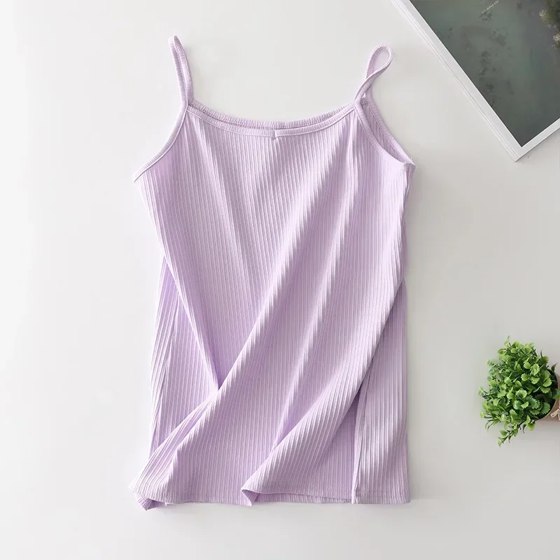 

Summer Women Purple Camisole Short V-neck Home Wear Spaghetti Strap Top Plus Size Knitted Striped Cotton Ladies Cami Girls Tanks