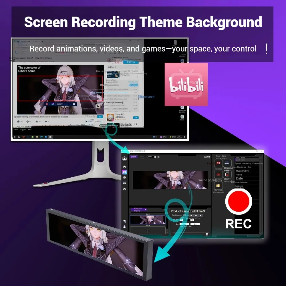 D92 9.2인치 롱 스트립 LCD 스크린 1920*462 HD-MI 드라이버 보드 보조 서브 모니터 맞춤형 패턴 CPU GPU 정보