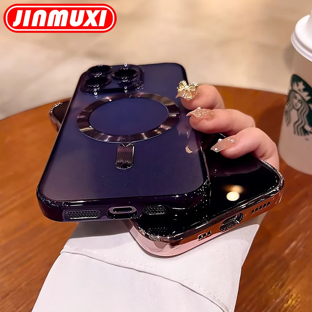 Magnetic Wireless Charging Clear TPU Case with Full Lens Protection and Plating Finish
