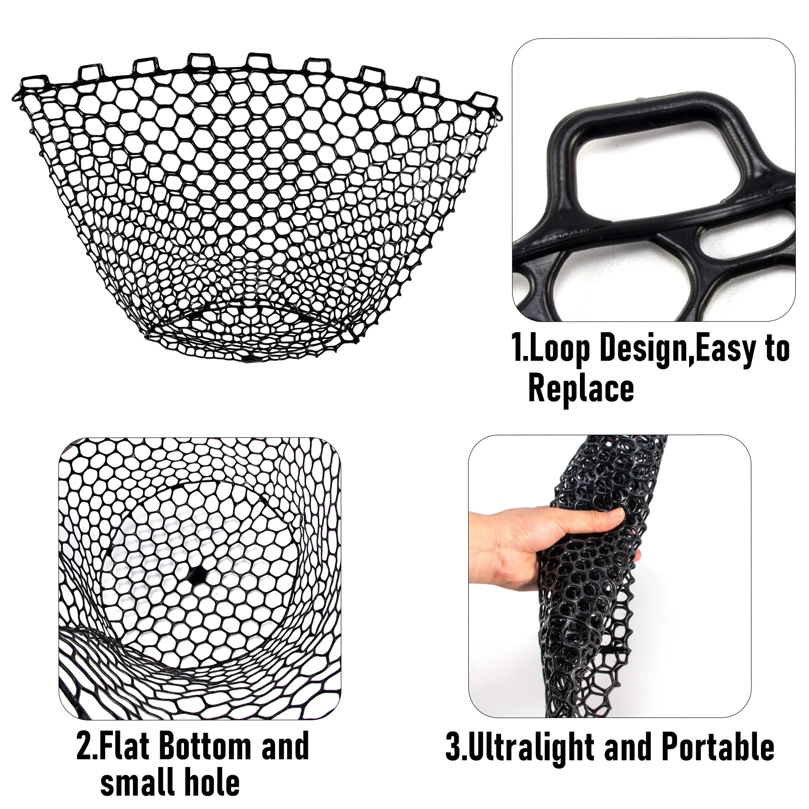 Silicone Fishing Net Head Durable Fly Fishing Replacement Mesh Net 30cm  50cm 60cm Depth Mesh Landing Net Fishing Accessory Tool