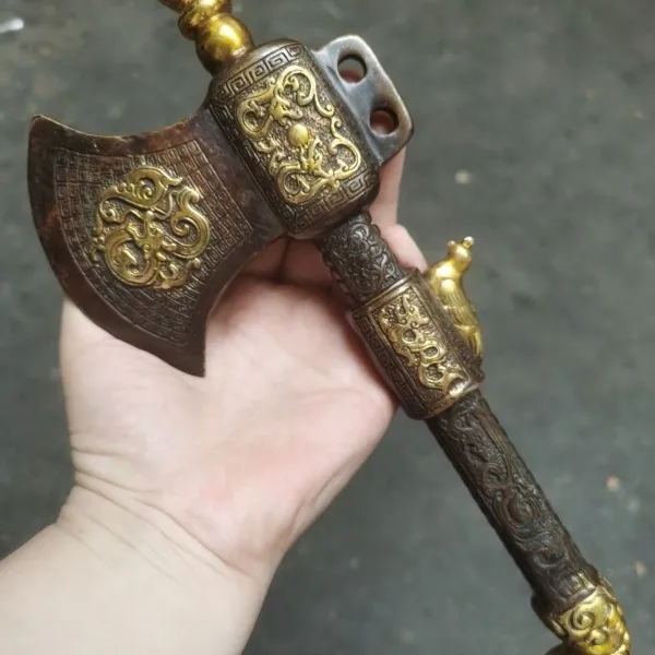 Apparecchio Per Ascia King Kong In Rame Puro Shuanglong Shenniao Seiko Axe C' È Una Collezione Di Drago E Bronzo Antico