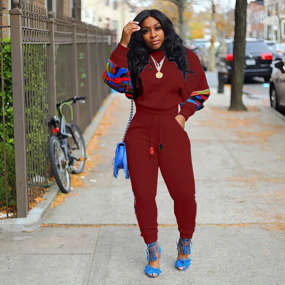 Y5144 Fashion Print Splice Casual Solid Sport Set with Multiple Colors Available