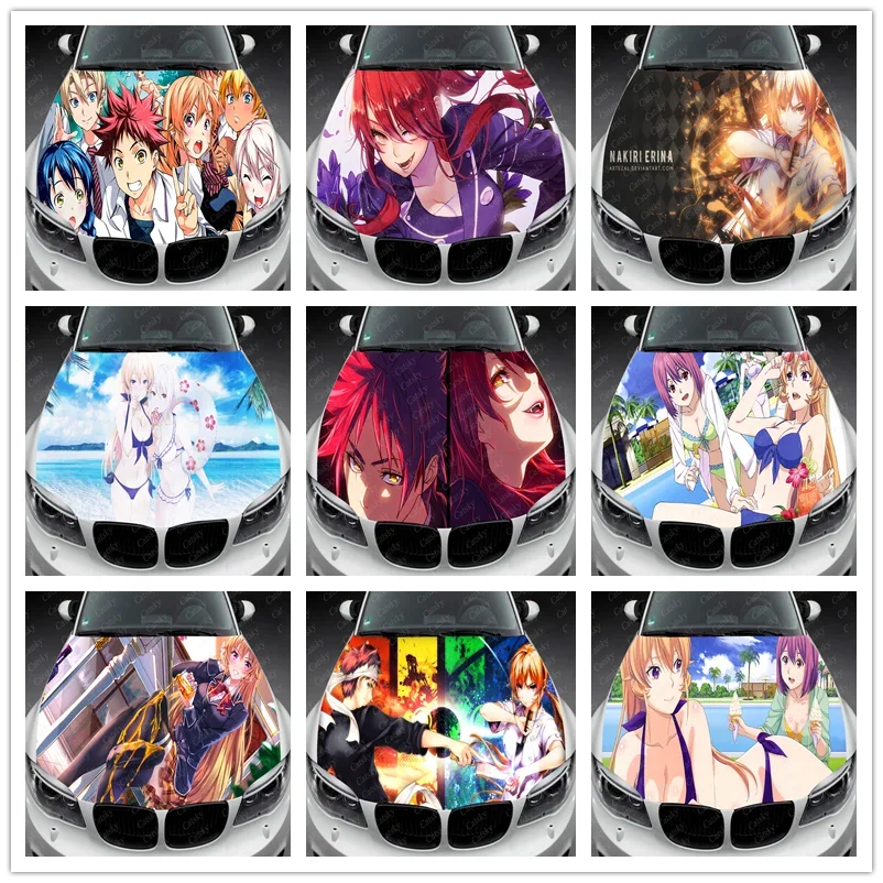 

Виниловые наклейки аниме «продовольственные войны» Shokugeki no Soma для капота автомобиля, виниловая пленка, наклейки для крышки двигателя, универсальные наклейки для любого автомобиля