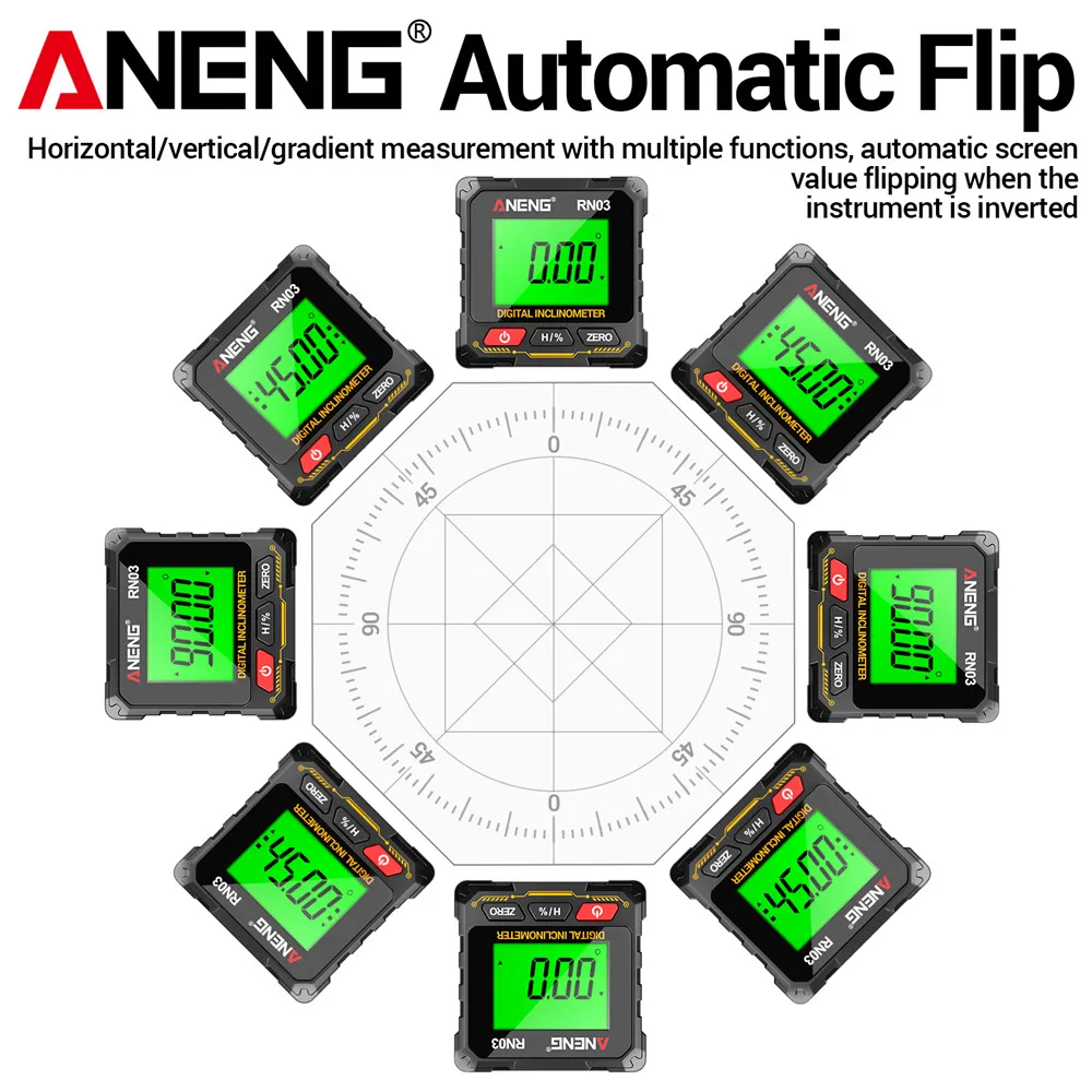 Laser Digital Inclinometer ANENG RN01/RN02/RN03 Angle Gauge 360&deg; Magnes Protractor 0.05&deg; Accuracy for Woodworking