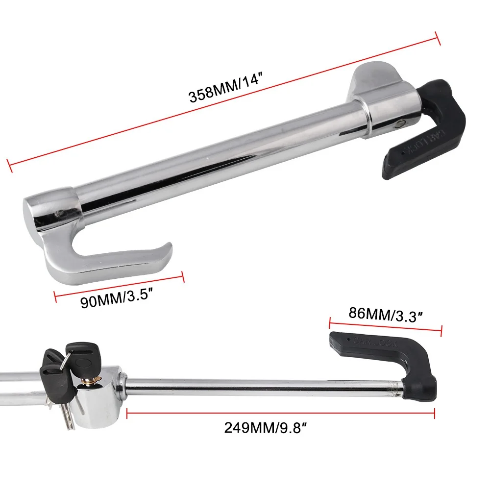 Universal Steering Wheel Brake Lock Anti Theft Security Retractable Double Hook Car Clutch Pedal Club Lock for Car Truck SUV Van