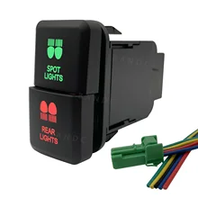  Led Light Bar Dual Push Button Switch Green&Red Led Push Switch with Wiring Connector for Toyota FJ Cruiser Prado Landcruiser 