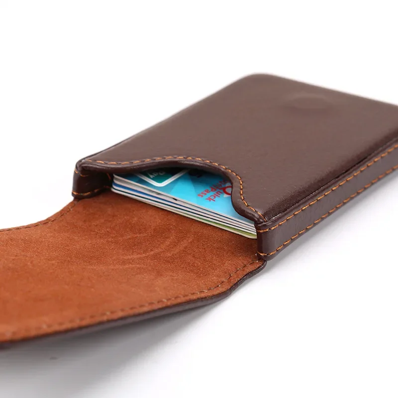 Vertical PU Leather Business Card Holder Wallet with Magnetic Closure
