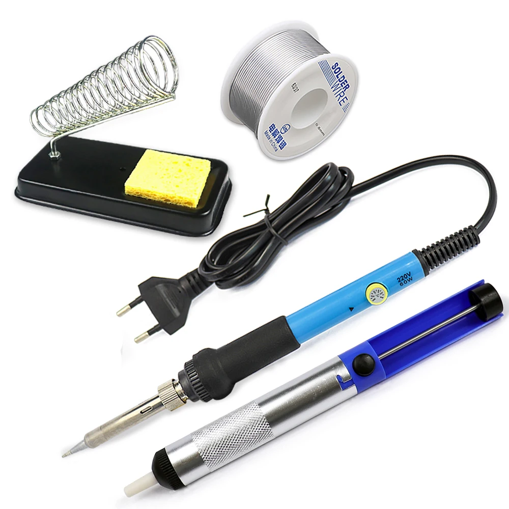 60W Adjustable Temperature Soldering Iron Kit With 5 Tips, Stand & Wire - 110V, US Plug (HJ017A)