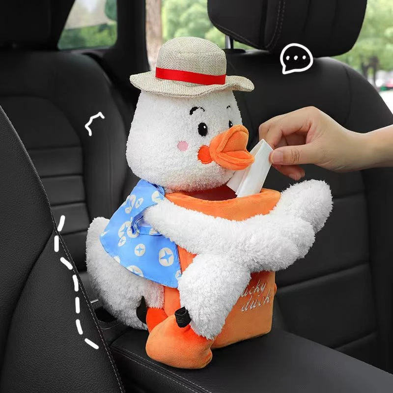 Cute Car Tissue Box Duck Trash Can Two in one Car Creative Multi