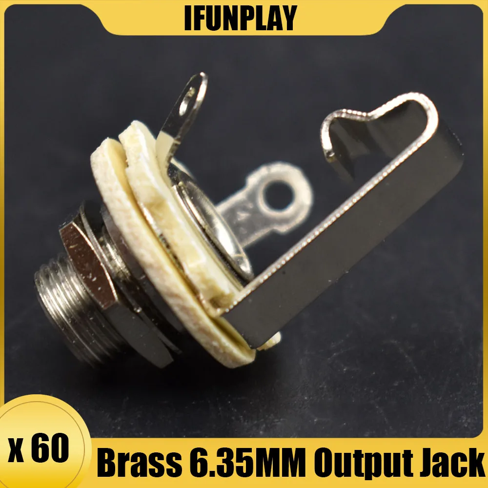60Pcs Copper 1/4" Stereo Plug jack Connector 6.35mm 6.3mm Welding Type Panel Socket for Electric Guitar Bass