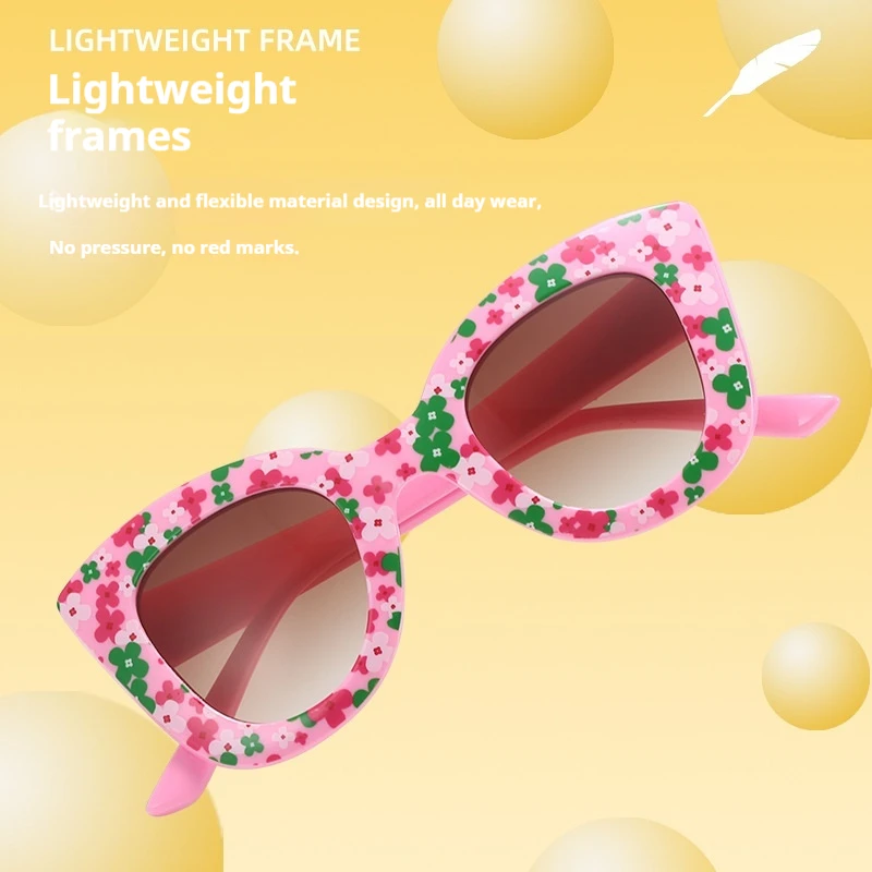 New Fashionable Cat Eye Children's Sunglasses 115 Personalized Frame Printed Girl Cute Decoration Versatile Sunshade Mirror kids sunglasses