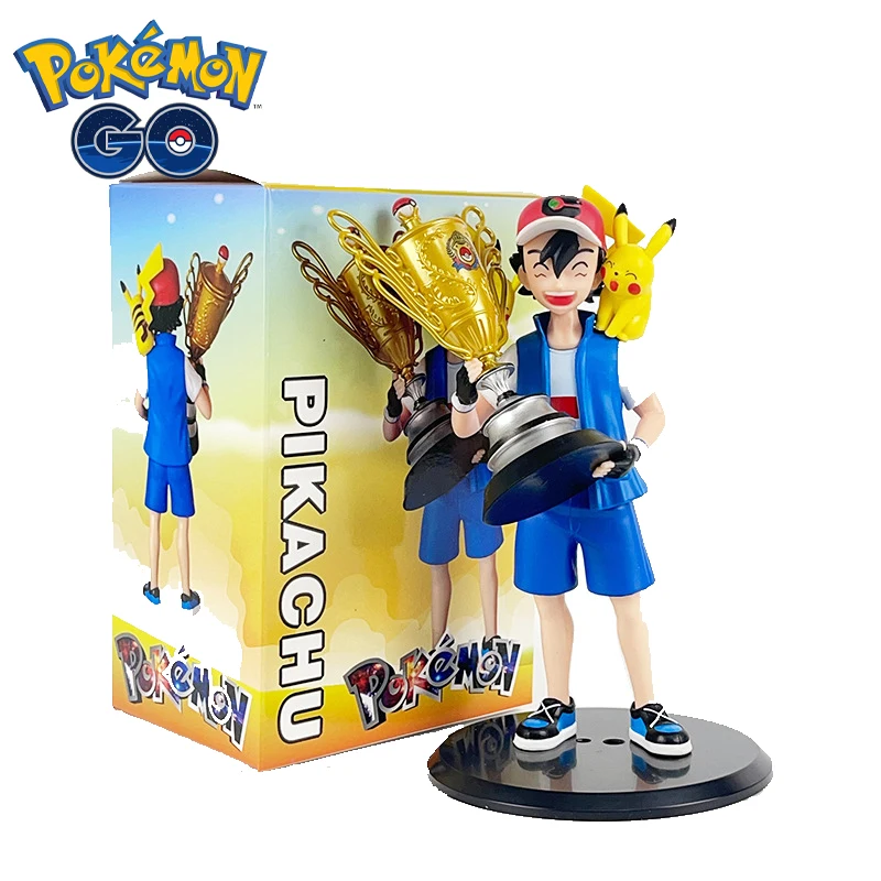 19Cm Anime Pokemon Champion Ver. Ash Ketchum & Pikachu Action Figure In Pvc Statua Di Cartone Animato Modello Da Collezione Giocattoli Bambola Regali 