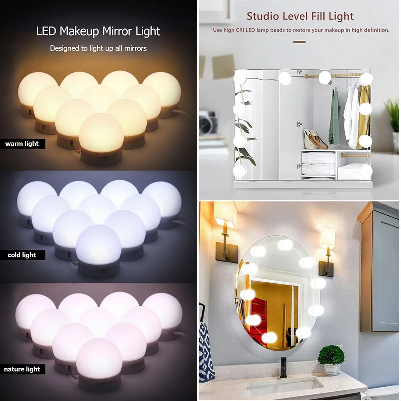 LED-Make-up-Spiegel-Fülllicht, dreifarbiges Licht mit einstellbarer Helligkeit, Plug-and-Play-Umgebungslicht für Kosmetikspiegel_voghion.com