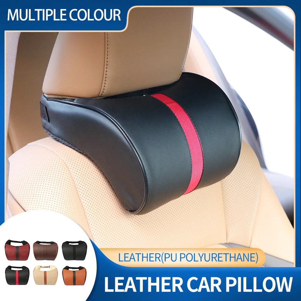 

Car Seat Neck Pillow Car Leather Memory Foam Massage Pillow Seat Head Neck Head Rest Cushions Travel Interior Car Accessories