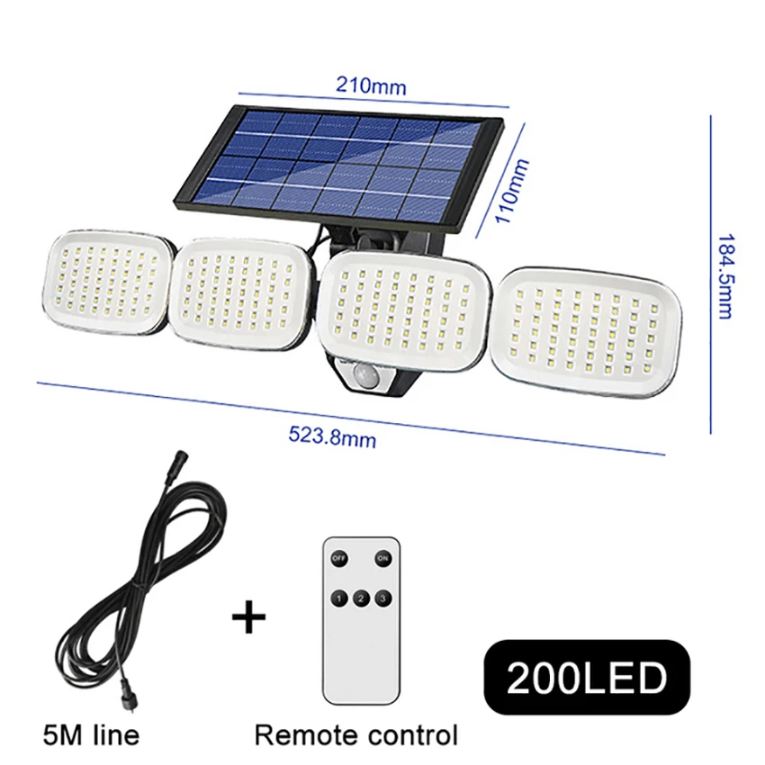 240COB Solar Light Outdoors Wall Four Head Wide Angle Lighting Waterproof Remote Motion Sensor Solar For Garden Floodlight Lamps solar torch lights Solar Lamps