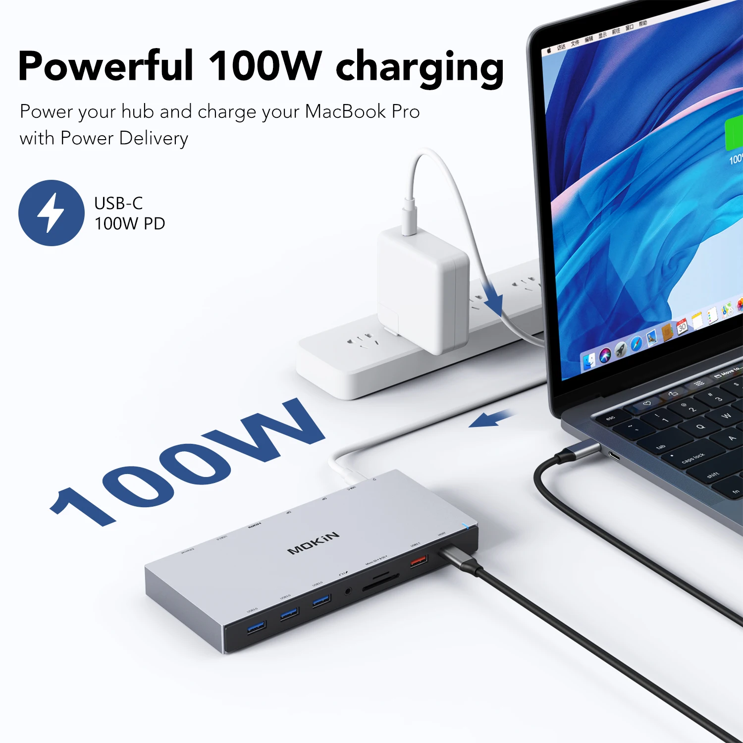 MOKiN 14 in 1 Docking Station for MacBook Air/Pro, iPad, Thunderbolt Laptop-USB3.0, Type-C, HDMI 4K, PD 100W, RJ45 1Gbps