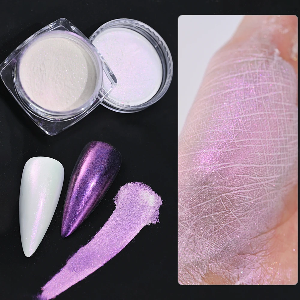 1 Bottle Moon-Mirror Nail Powder Pigment Pearl White Rubbing on Glitter White-Light Nail Art Glitter Dust Chrome Aurora Powder D nail powder,nail pigment