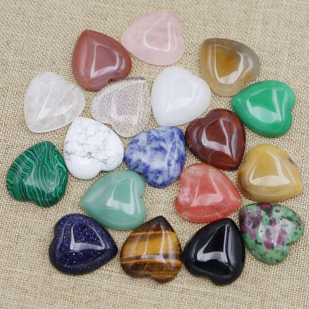 23x25mm Natural Stone Heart Cab Cabochon Rose Quartz Epidote Tiger Eye Opal Agate Beads for Jewelry Making 12pcs Free Shipping