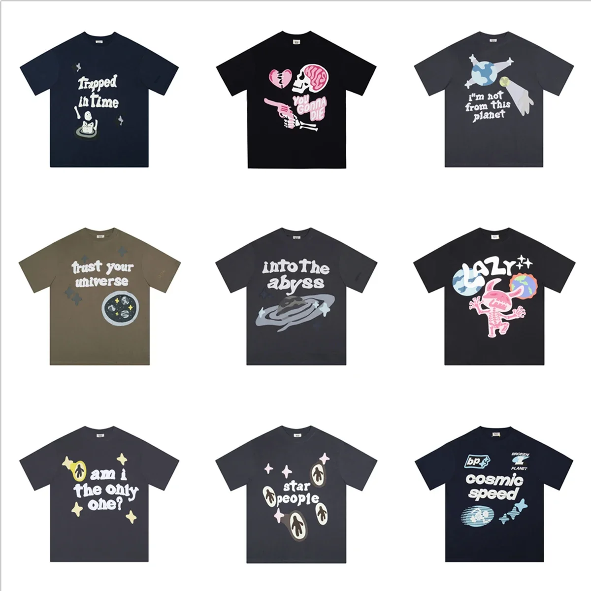 

Yao888 Summer Foam Print Fashion Brand Broken Planet Men Tee Tops 100% Cotton High Quality 1:1 Oversize Cartoon T Shirt
