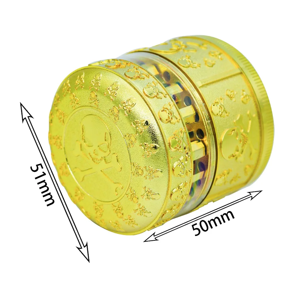 52mm Gold Skull Shaped Grinder 4 Layers of Metal Herb Manual Grinder Small and Compact