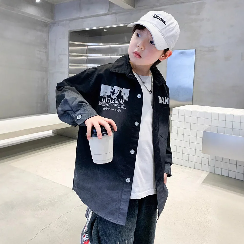 Spring Autumn Boys Shirt Jacket Cool Stylish Casual Children's Wear Trendy Spring Fashion Middle Large Kids Clothing