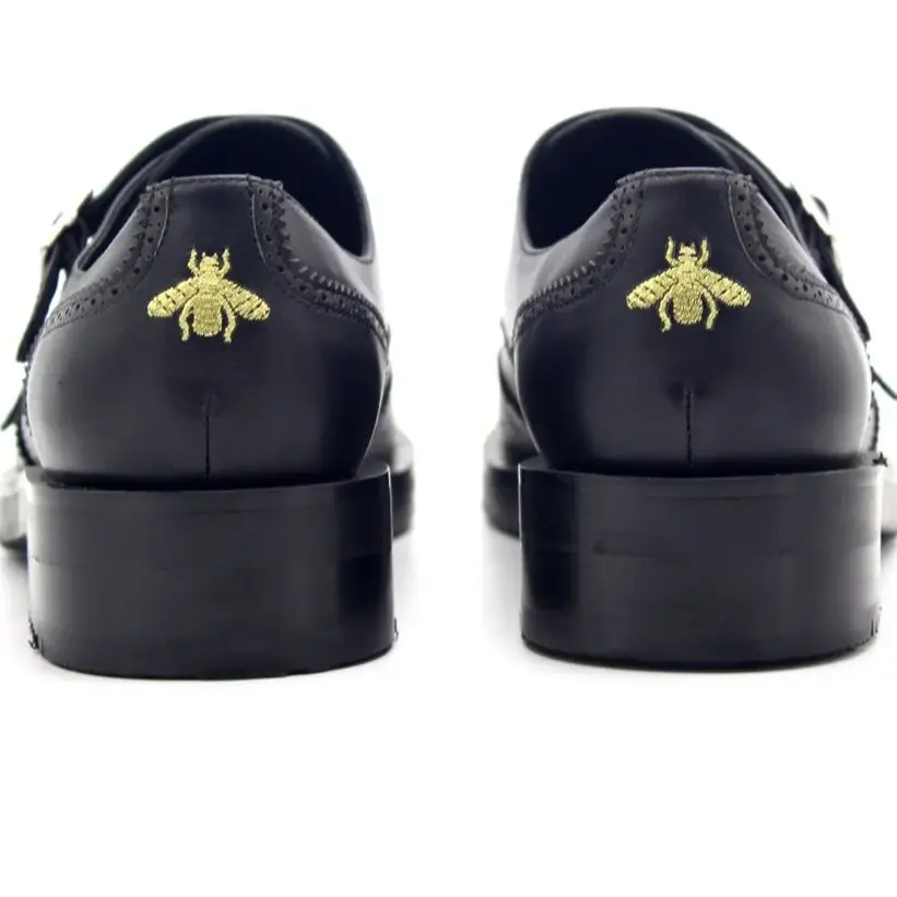 Handmade Monk Strap Rivets Black Formal Suit Dress Shoes Male Oxfords Top Quality Cow leather Men Business Shoe
