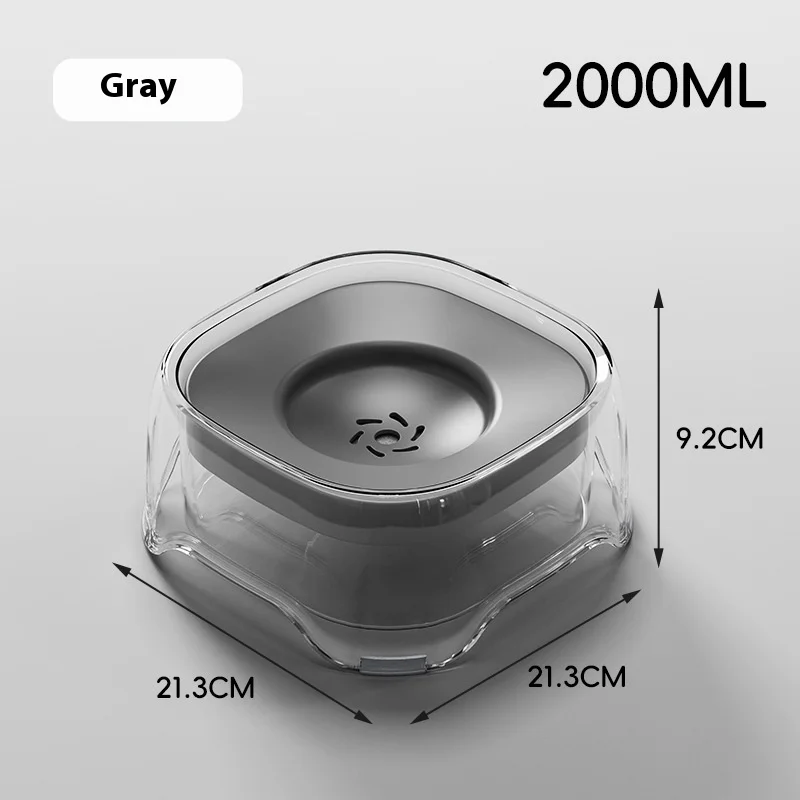 Premium Spill-Proof Pet Water Bowl with Dust-Resistant Filter, 2000ml Capacity, Transparent Design
