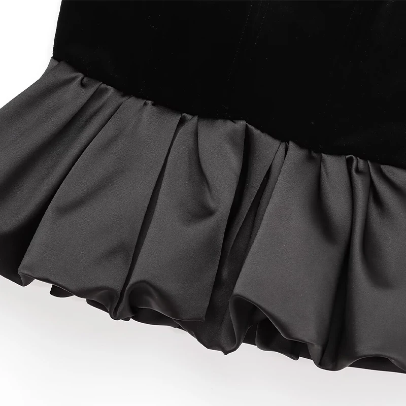 Sexy Off Shoulder Velvet Spliced Tube Top Women Black Backless Strapless Ruched A-line Tank Female 2025 Fashion Lady Party Gown