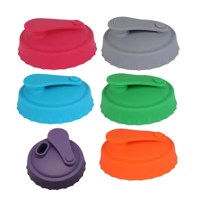 

6Pcs Silicone Leakproof Covers With Straw Multi-color Beverage Can Protector Beer BottleCap Tin Can Soda Leak-ProofCap