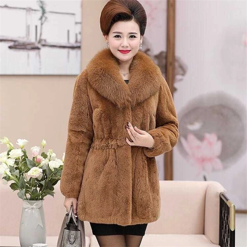 Winter Plus Size Faux Fur Thick Length Coat Women Imitation Mink Loose Vintage Clothing Jacket Casual Warm Simplicity Overcoat