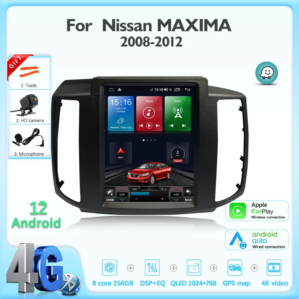 

JEHUNG 10.5 inch For Nissan MAXIMA 2008-2012 Android 12 Car multimedia player GPS CarPlay Radio 5G Navigation 360 camera