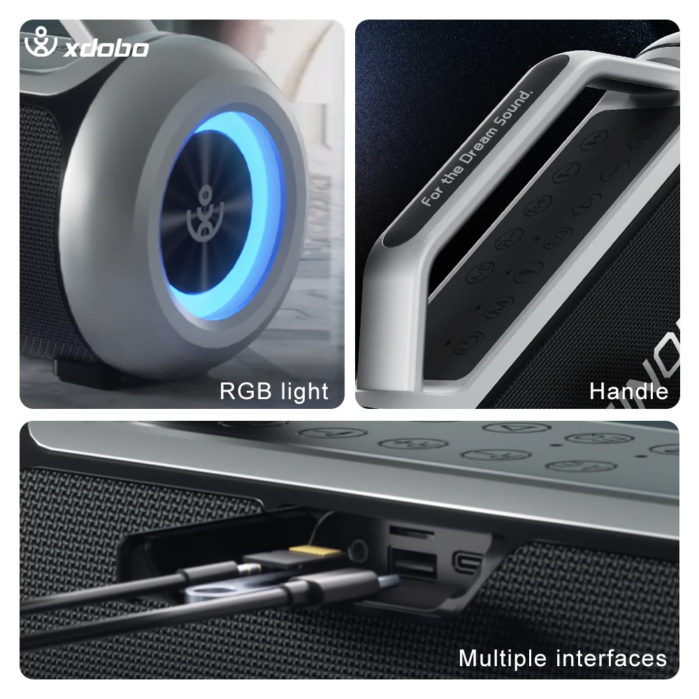 Xdobo Sinoband 고출력 휴대용 무선 120W BT 5.3 강력한 사운드 파티 카라오케 슈퍼 베이스 스피커 2개의 마이크 포함