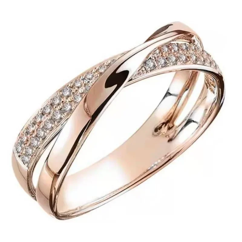 Women Wedding Cross Rings Stainless Steel Two Tone X Shape for Women