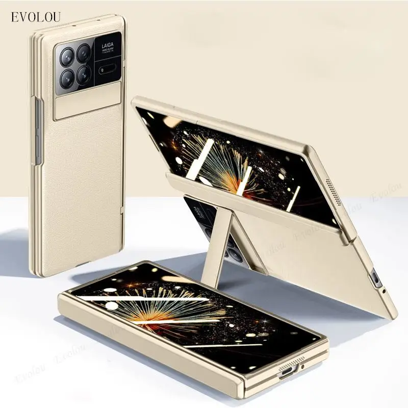 Premium Plain Leather Magnetic Hinge Kickstand Folding Phone Case - Shockproof Full Protective Cover