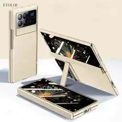 Premium Plain Leather Magnetic Hinge Kickstand Folding Phone Case - Shockproof Full Protective Cover for mix fold 3 (Gold)