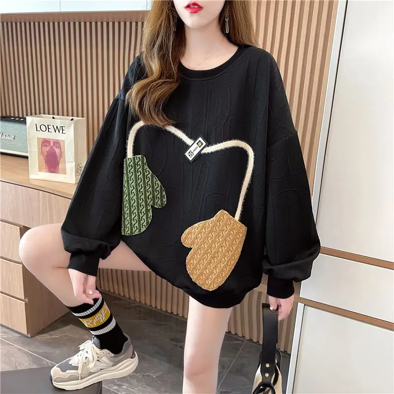 Fashion Korean Pockets Spliced Women's Sweatshirts Thick All-match Long Sleeve Loose O-Neck Tops Autumn Winter Female Clothing