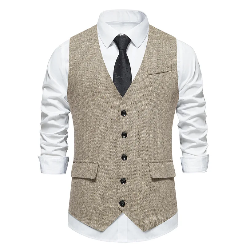 Men's Tweed Wool Suit Vest Single Breasted Slim Fit Waistcoat Herringbone Vest dress vests