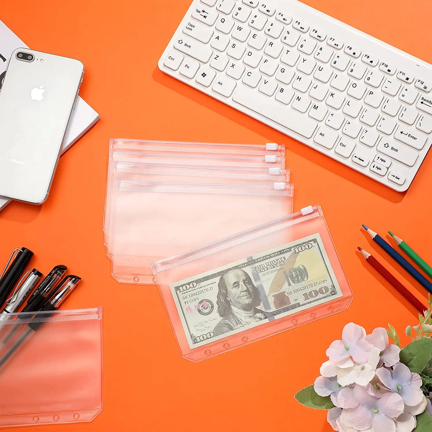 Waterproof A6 Binder Zipper Pockets - PVC Budget Envelopes for Notebooks and Planners