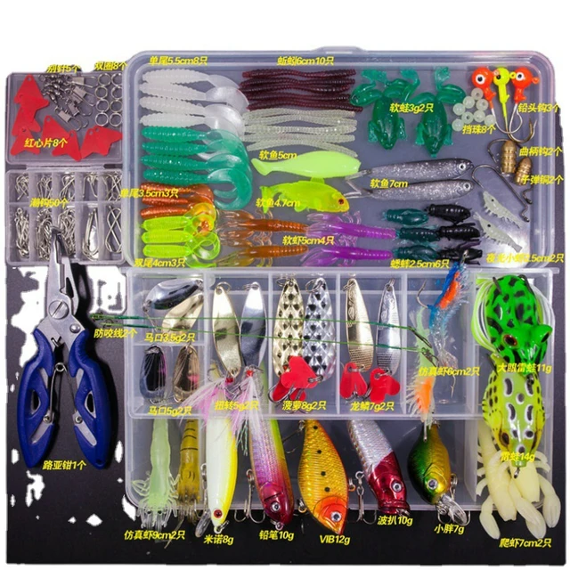 NewMixed Fishing Lure Set Soft and Hard Bait Kit Minnow Metal Jig Spoon Tackle Accessories with Box for Bass Pike Crank LureSet 6