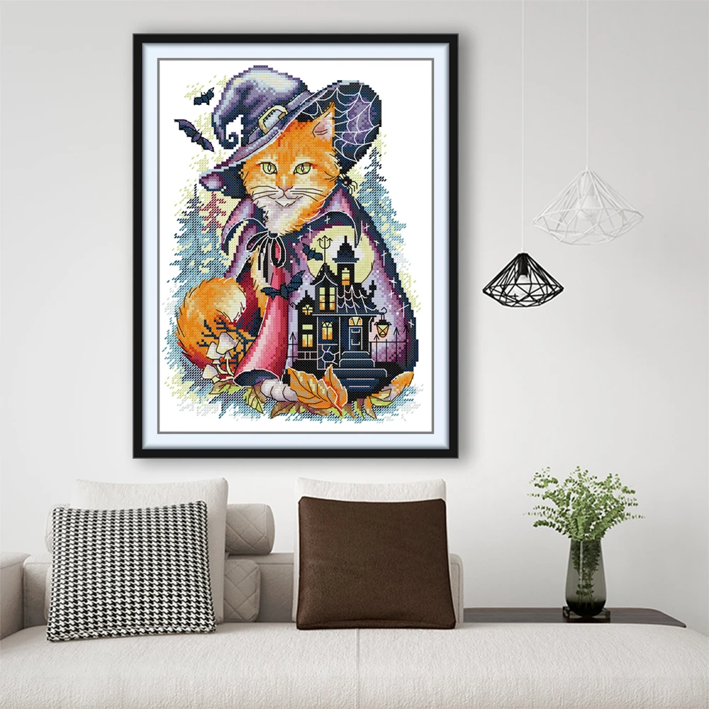 Cross Stitch Kit JoySunday Cat Castle Halloween HD Pattern Printed Counted  Fabric Aida 16/14/11CT DIY Embroidery Kit Home Decor - AliExpress