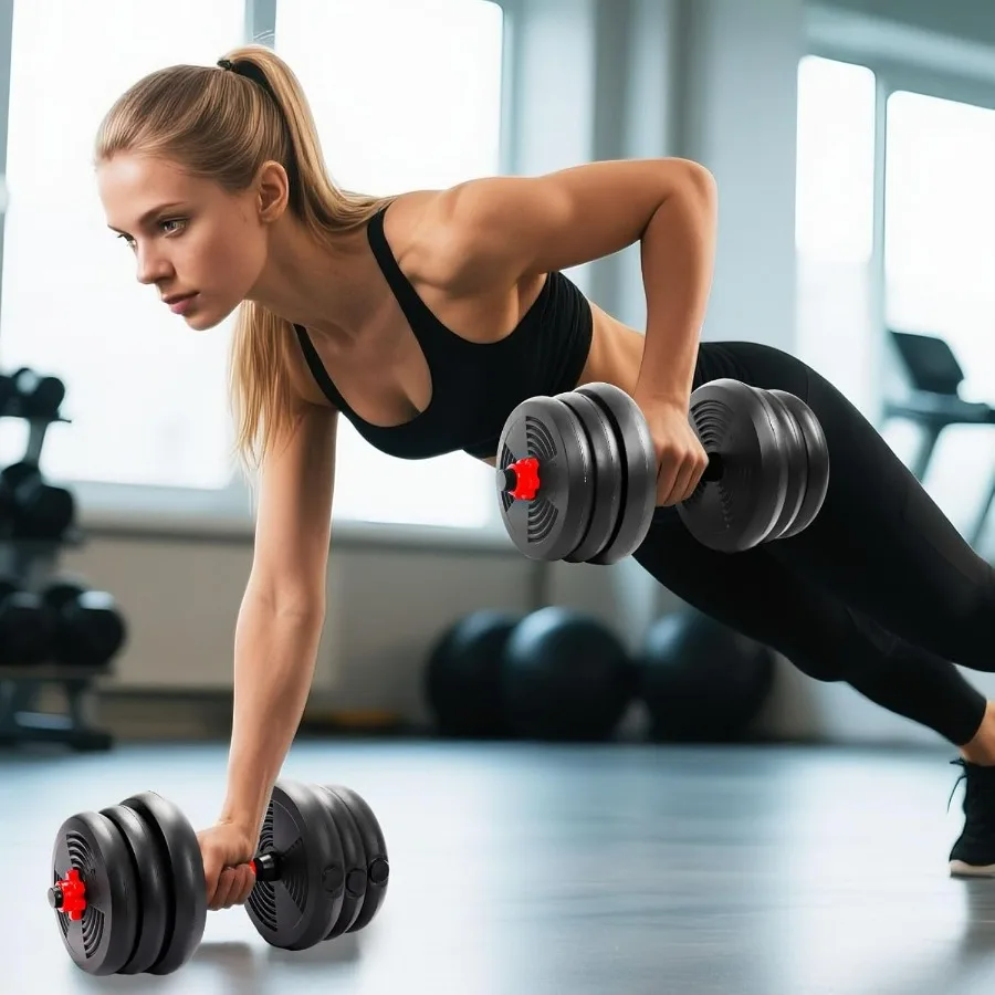 Adjustable Dumbbell Set,44 lbs Free Weight Set with Connector, Convertible Dumbbell, Barbell, Push-up, Home Gym Fitness Weight f